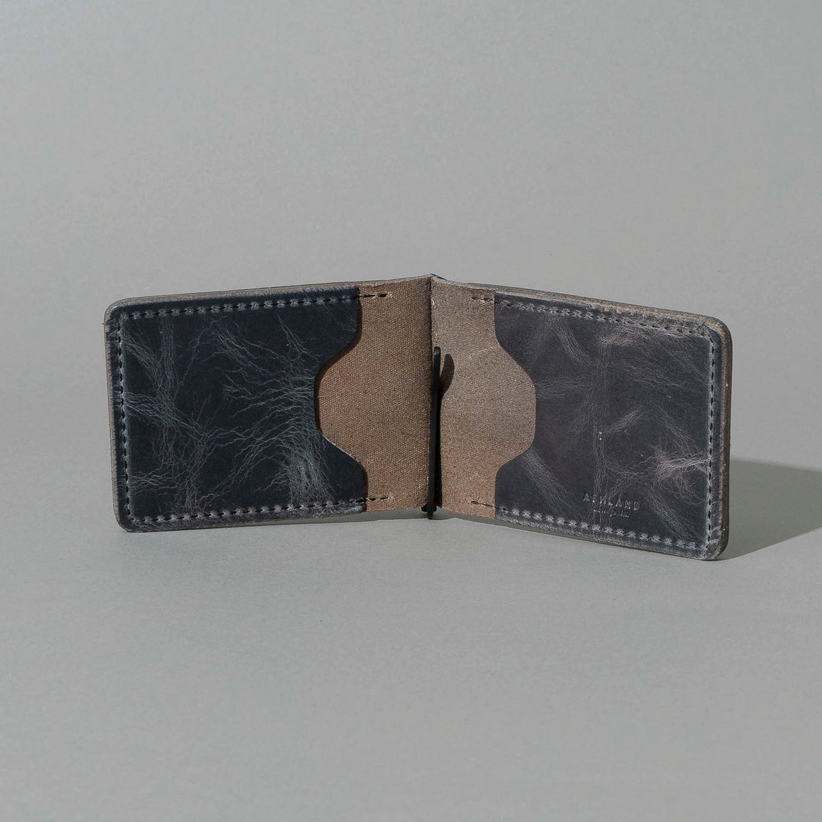 Capone Money Clip in Slate Vintage, open, showing interior, shot 1