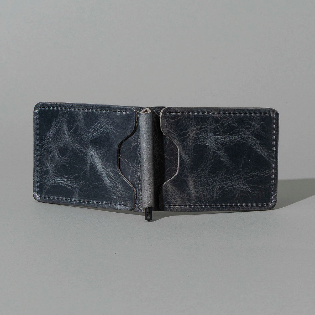 Capone Money Clip in Slate Vintage, open, showing interior, shot 2