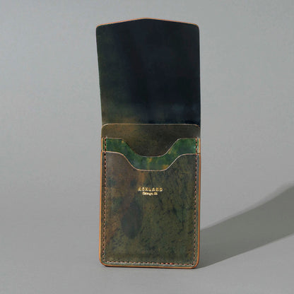One-Off Lucky Wallet in Hand-Glazed Reverse Green Shell Cordovan, with flap open