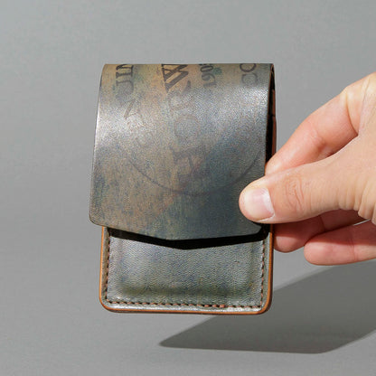 One-Off Lucky Wallet in Hand-Glazed Reverse Green Shell Cordovan, held in hand, shot 1