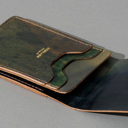 One-Off Lucky Wallet in Hand-Glazed Reverse Green Shell Cordovan, close-up detail, shot 2