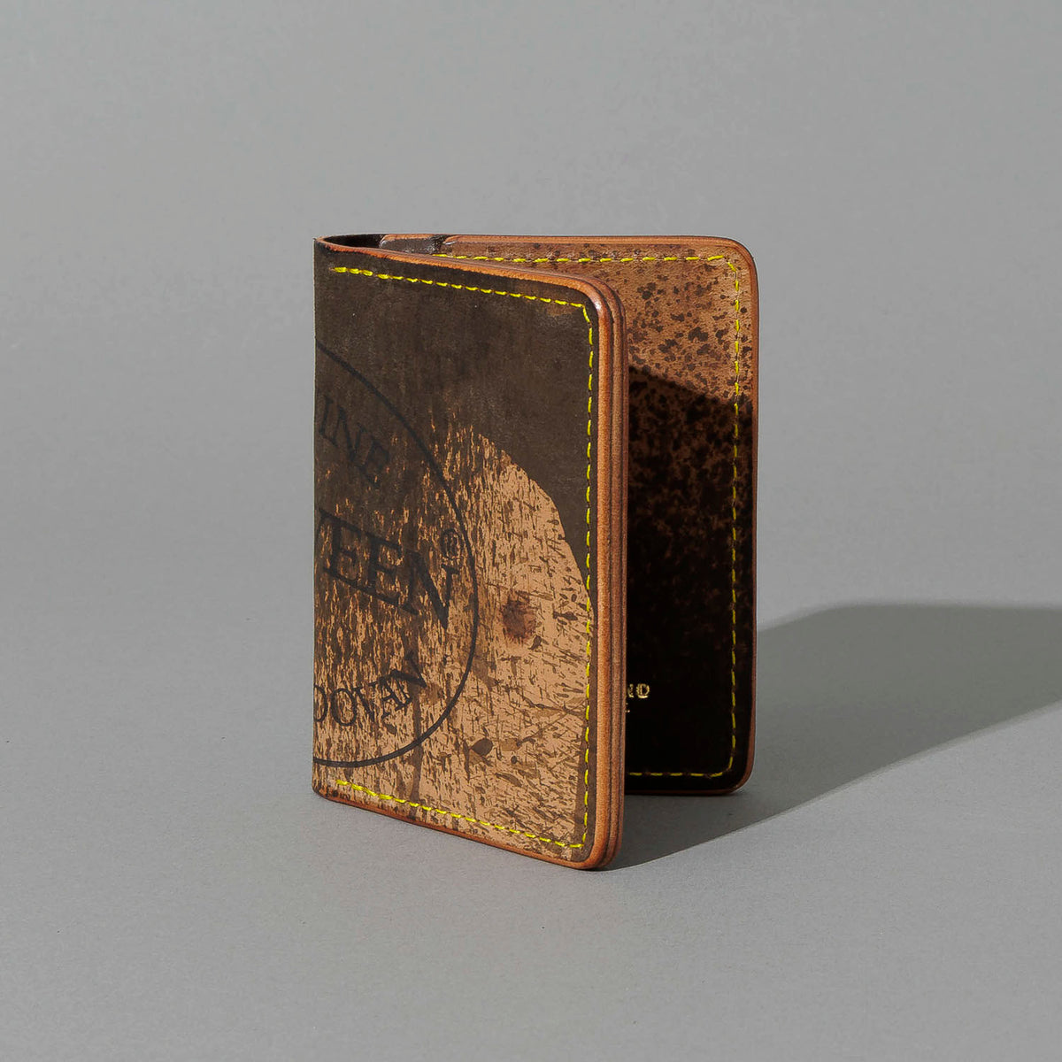 One-Off Bugs Moran in Epic Splatter Reverse Cigar Shell Cordovan, Yellow Thread, standing upright, side angle