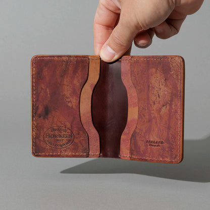 One-Off Bugs Moran in Hand-Glazed Epic Reverse Color 8 Shell Cordovan, held open in hand, shot 2