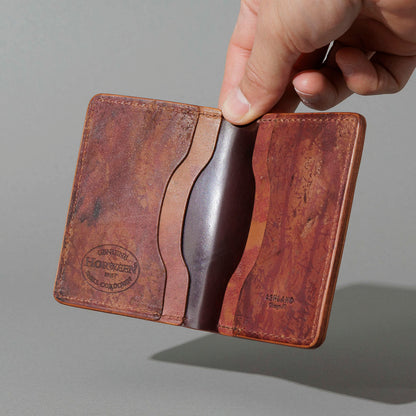 One-Off Bugs Moran in Hand-Glazed Epic Reverse Color 8 Shell Cordovan, held open in hand, shot 1