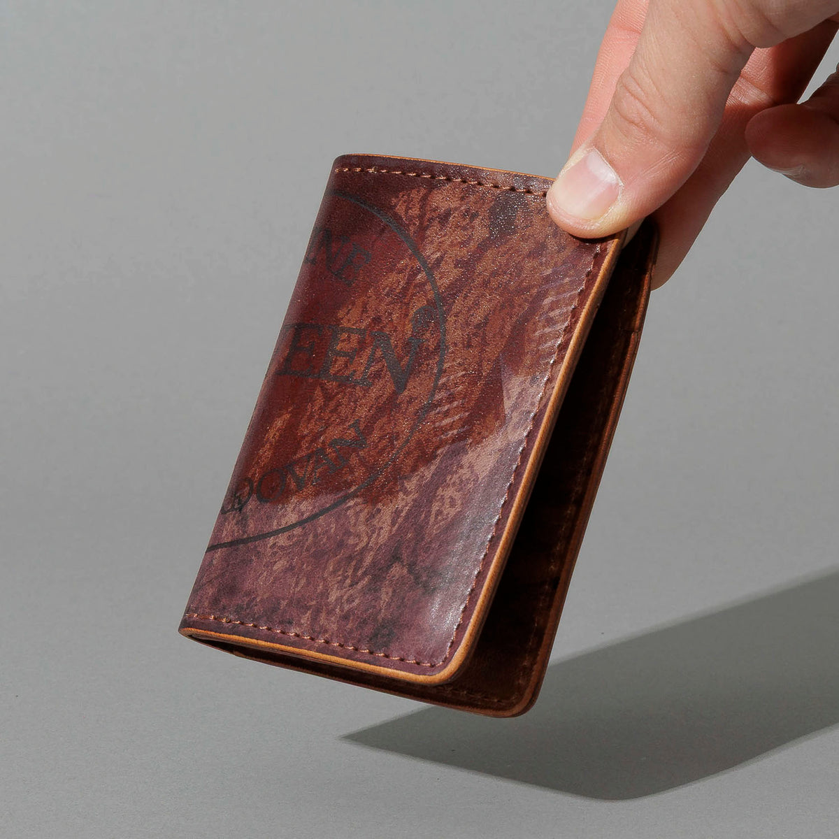 One-Off Vertical Bugs Moran in Hand-Glazed Reverse Color 8 Shell Cordovan, held in hand, shot 4