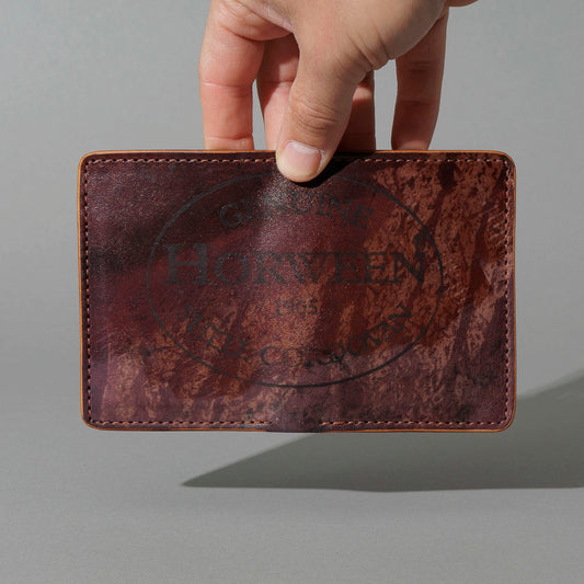 One-Off Vertical Bugs Moran in Hand-Glazed Reverse Color 8 Shell Cordovan, held in hand, shot 2