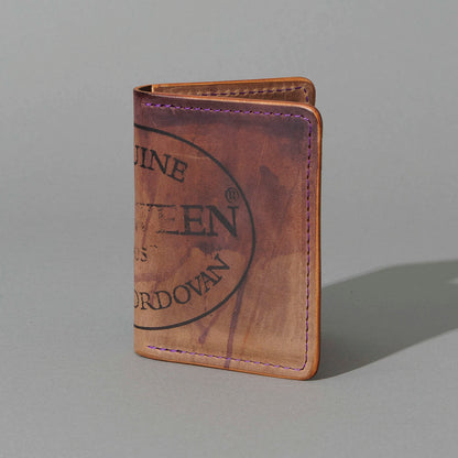 One-Off Vertical Bugs Moran in Epic Reverse Color 8 Shell Cordovan, Purple Thread, standing upright, side angle, shot 1
