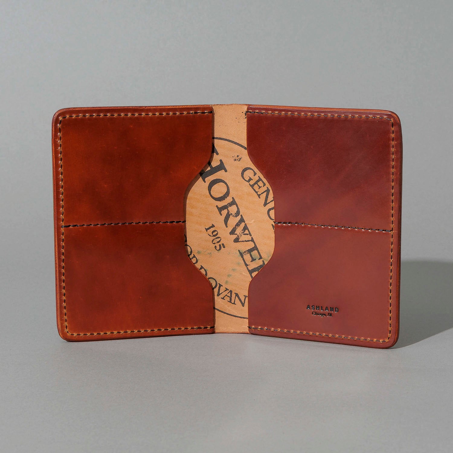 Fat Herbie in Garnet Shell Cordovan, Black Details, open, showing interior