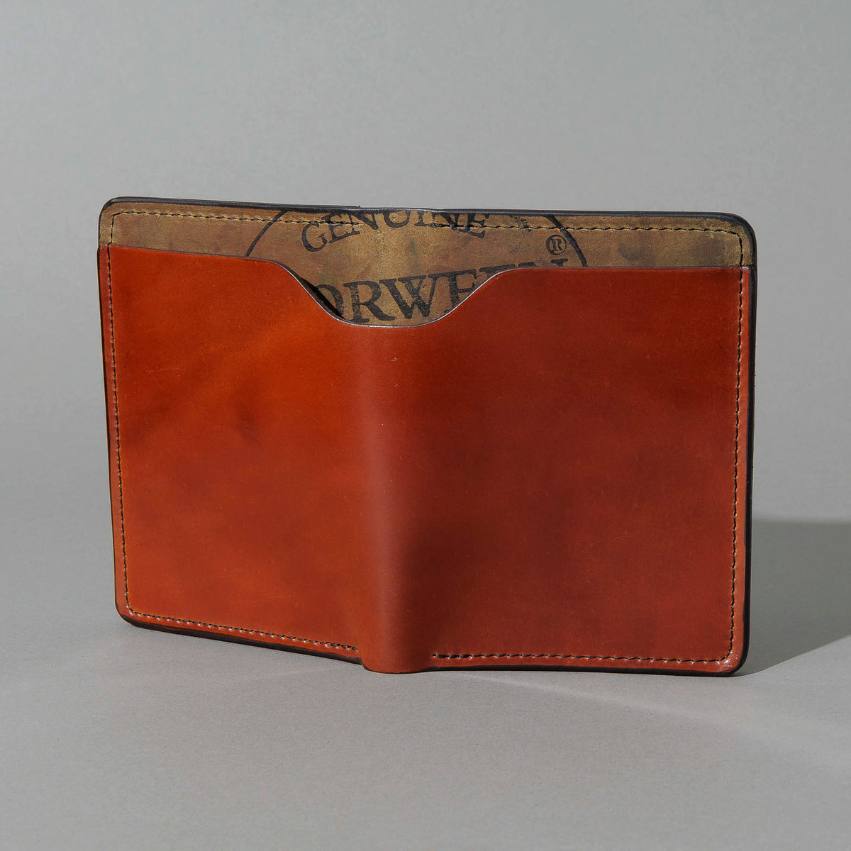 One-Off Fat Herbie in Amaretto on Reverse Shell Cordovan, Two Hidden Card Slots, back view