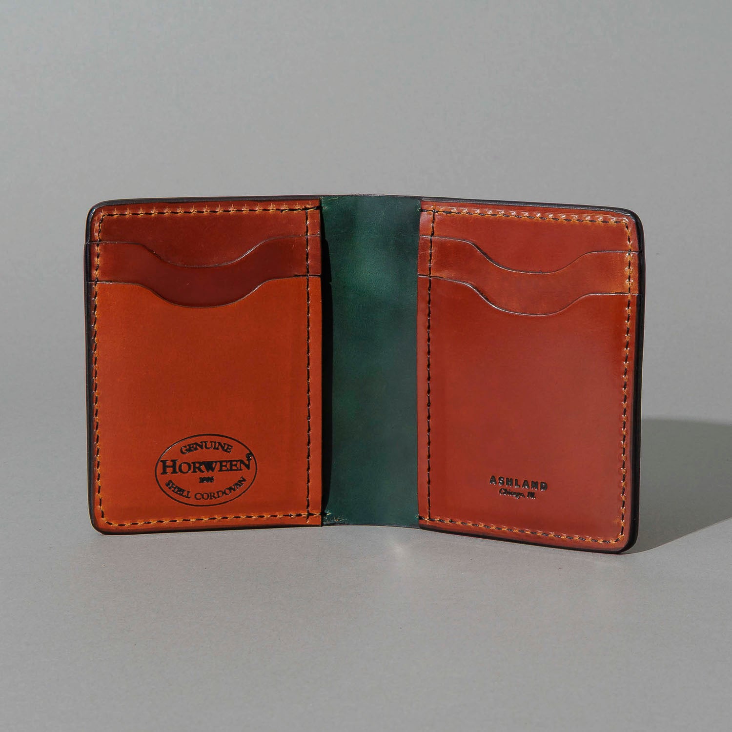One-Off Vertical Tony the Ant in Blood Orange Shell Cordovan on Reverse Shell Cordovan, open, showing interior