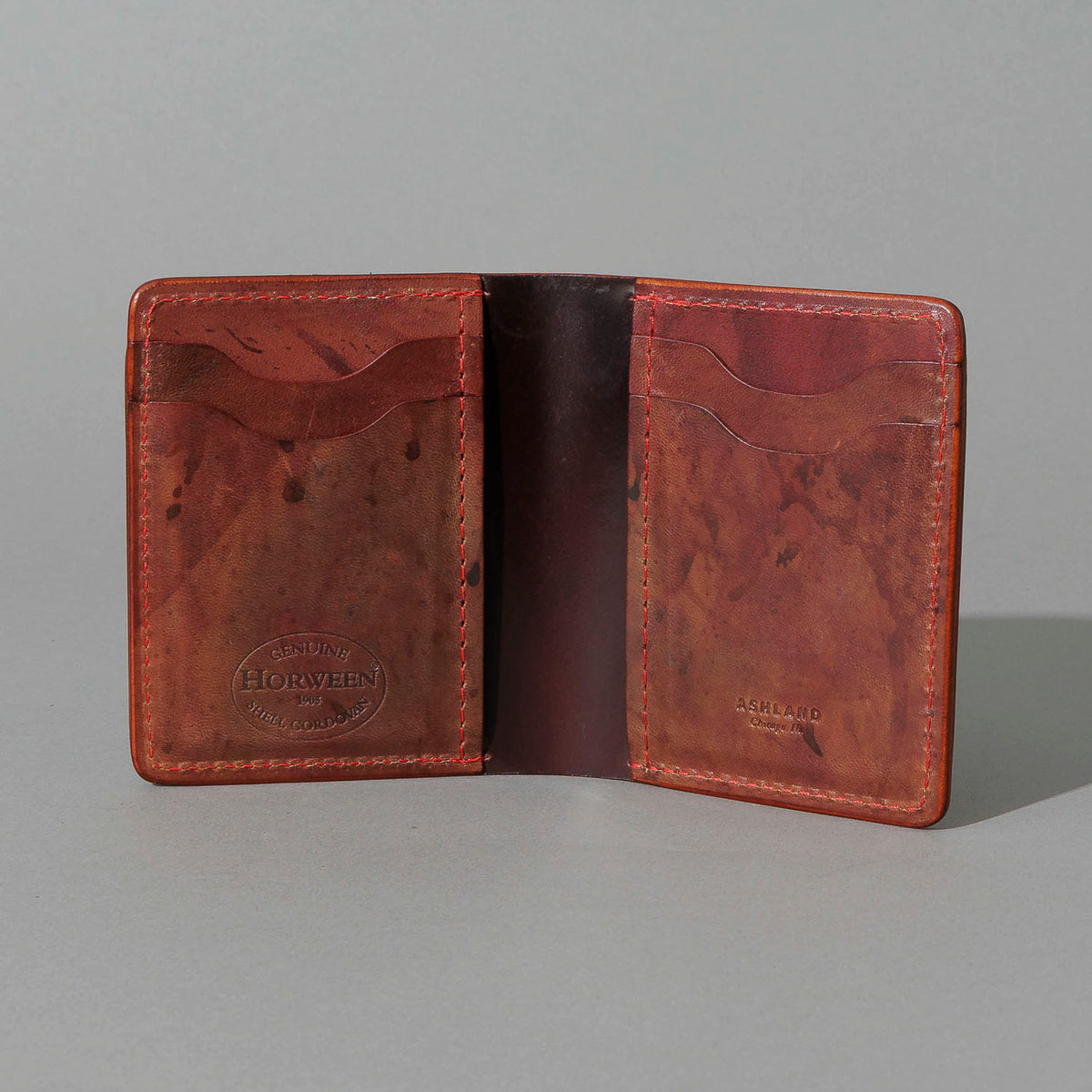 One-Off Vertical Tony the Ant in Hand-Glazed Reverse Color 8 Shell Cordovan, open, showing interior