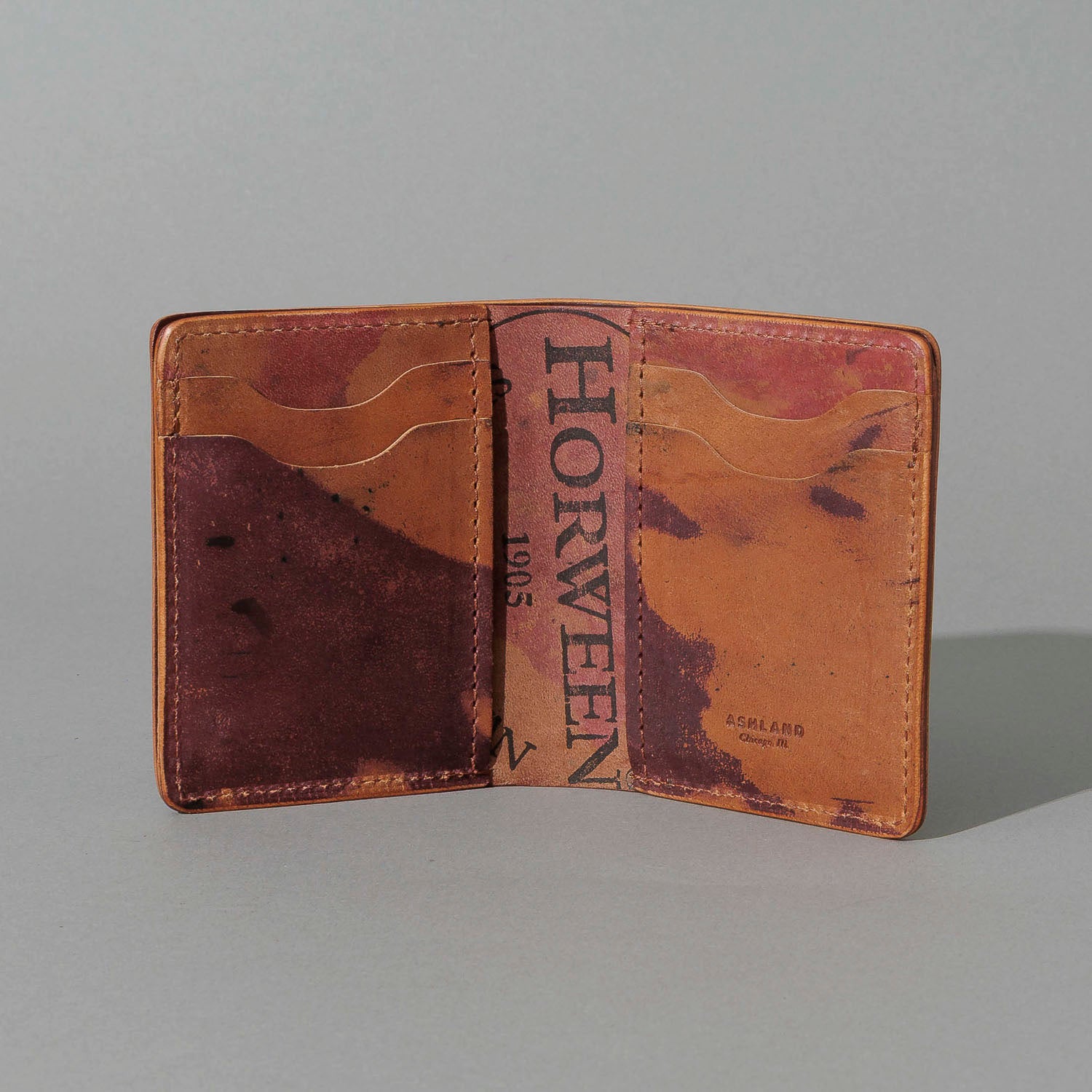 One-Off Tall Vertical Tony in Hand-Glazed Reverse Color 8 Shell Cordovan, open, showing interior