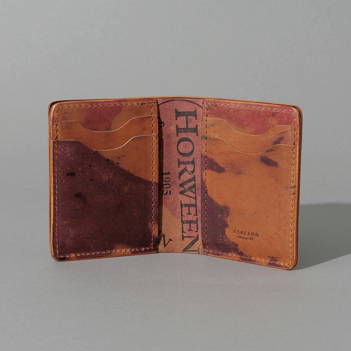 One-Off Tall Vertical Tony in Hand-Glazed Reverse Color 8 Shell Cordovan, open, showing interior