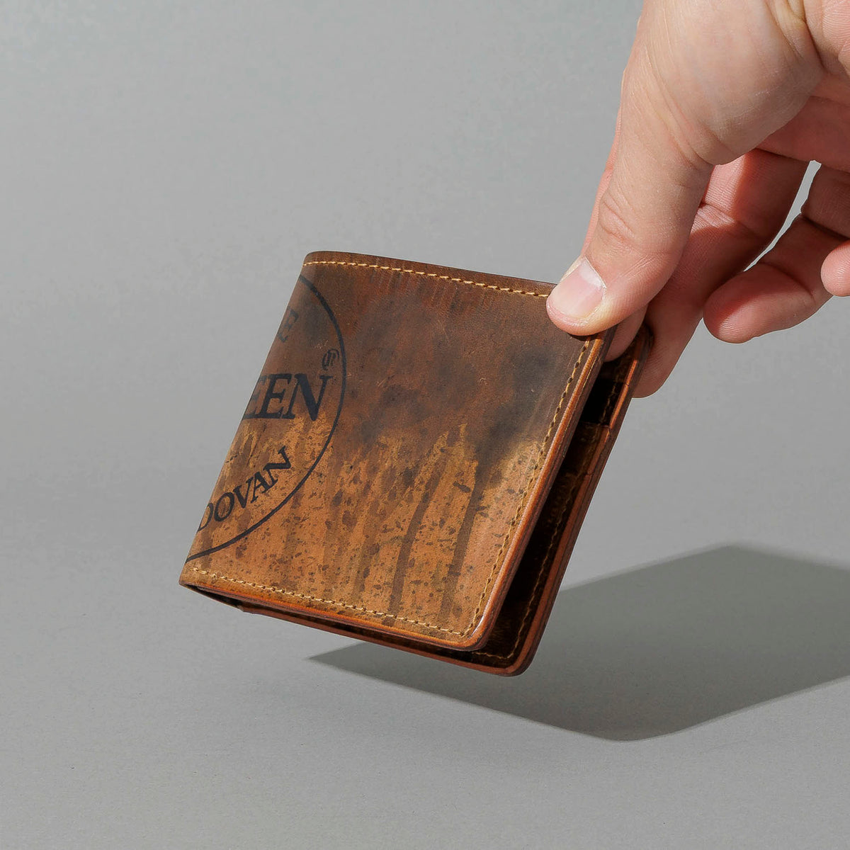 One-Off Johnny the Fox in Hand-Glazed Epic Reverse Cigar Shell Cordovan, held in hand, shot 2