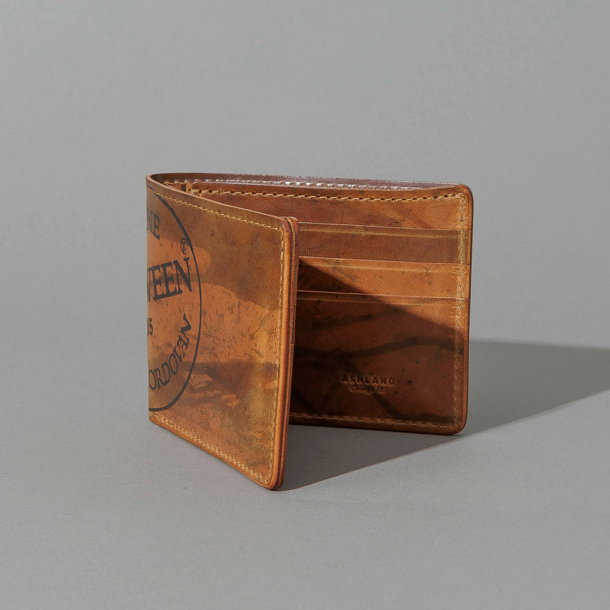 One-Off Johnny the Fox in Hand-Glazed Reverse Epic Splatter Cigar Shell Cordovan, standing upright, side angle