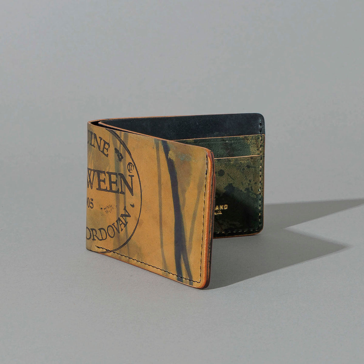 One-Off Nicky Slim in Reverse Green Shell Cordovan, standing upright, side angle
