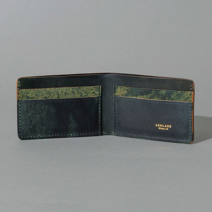 One-Off Nicky Slim in Hand-Glazed Epic Splatter Reverse Green Shell Cordovan, open, showing interior