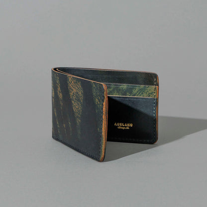 One-Off Nicky Slim in Hand-Glazed Epic Splatter Reverse Green Shell Cordovan, standing upright, side angle