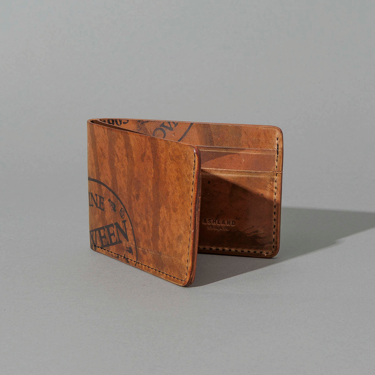 One-Off Nicky Slim in Hand-Glazed Reverse Epic Splatter Cigar Shell Cordovan, standing upright, side angle