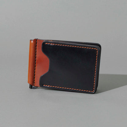 One-Off Capone Money Clip in Black on Blood Orange Shell Cordovan, front view