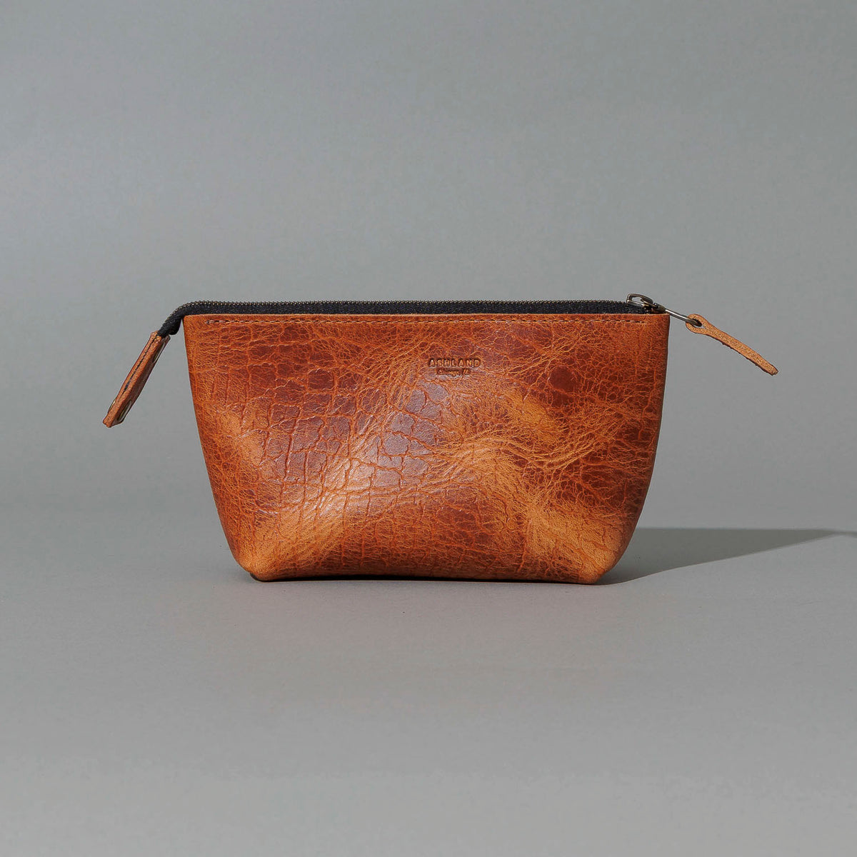 One-Off Prototype Pouch in Hammered Olive Tanned, front view, shot 1