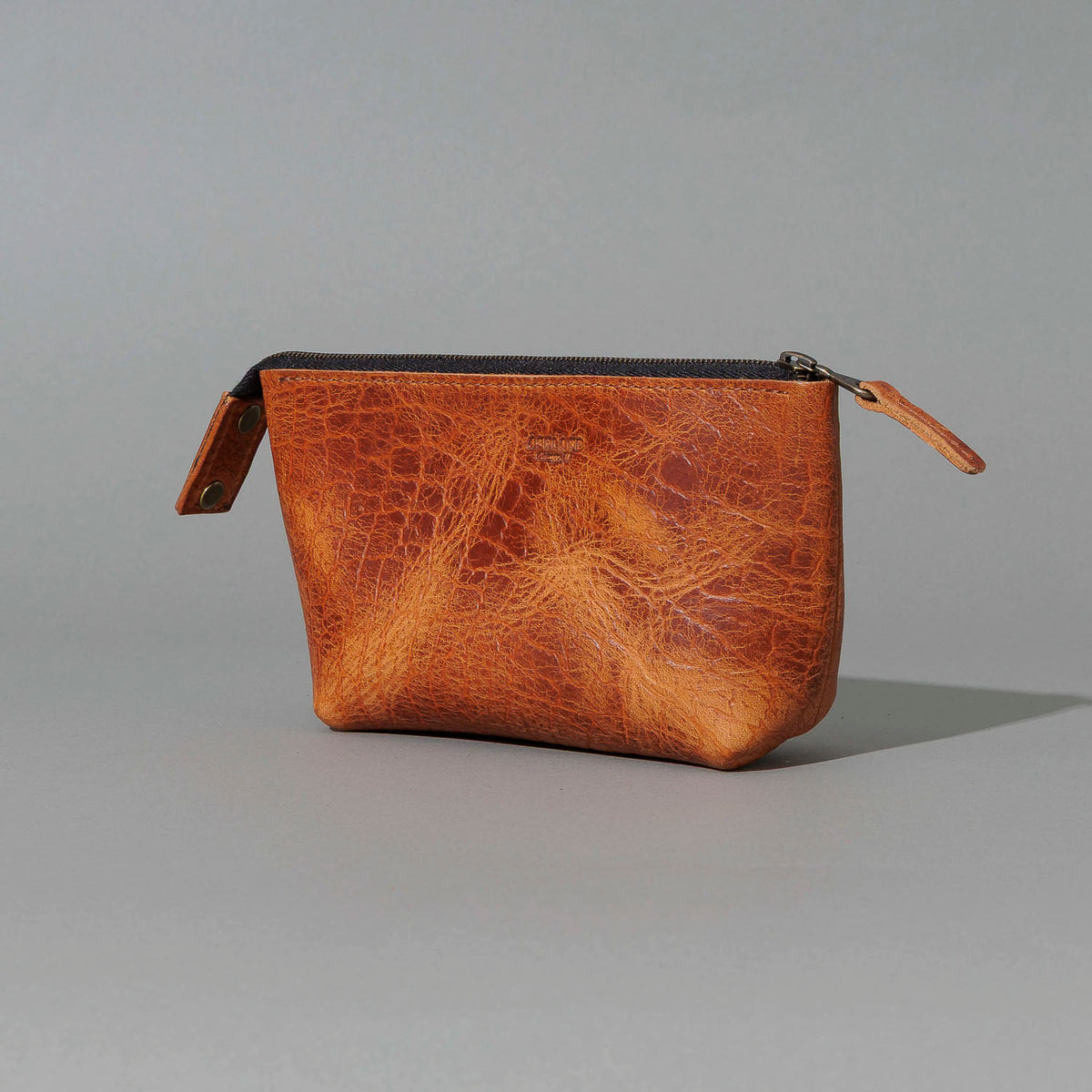One-Off Prototype Pouch in Hammered Olive Tanned, front view, shot 2