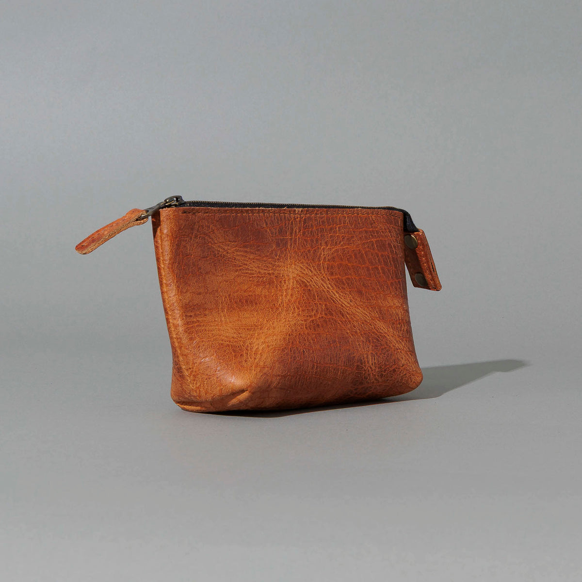 One-Off Prototype Pouch in Hammered Olive Tanned, front view, shot 3