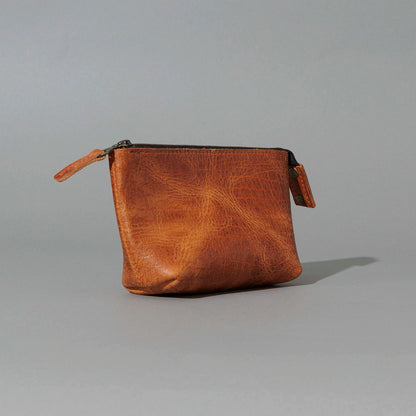One-Off Prototype Pouch in Hammered Olive Tanned, front view, shot 3