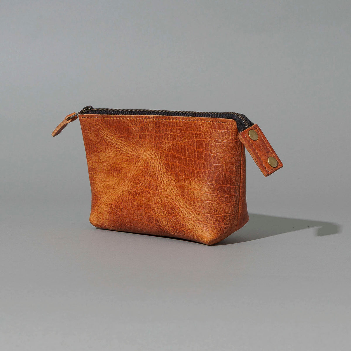 One-Off Prototype Pouch in Hammered Olive Tanned, front view, shot 4