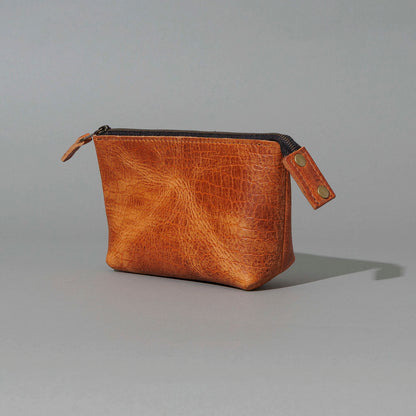 One-Off Prototype Pouch in Hammered Olive Tanned, front view, shot 4