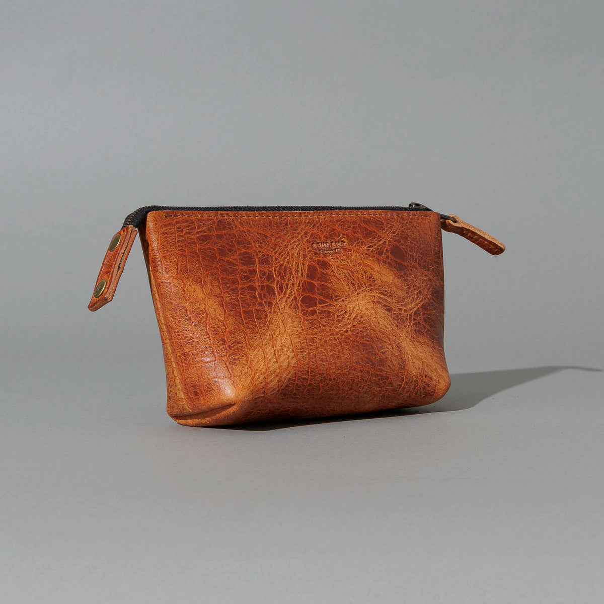 One-Off Prototype Pouch in Hammered Olive Tanned, front view, shot 5
