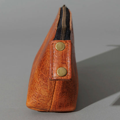 One-Off Prototype Pouch in Hammered Olive Tanned, side profile view