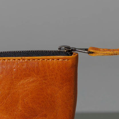 One-Off Prototype Pouch in Acorn Aspen Horsehide, front view, shot 5