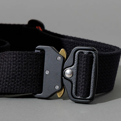 One-Off Sling Bag in Red Latigo, close-up of the metal buckle and strap