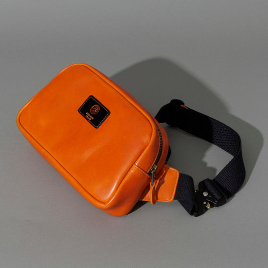 One-Off Sling Bag in Orange Latigo, front view