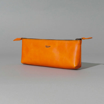 One-Off Zipper Pouch in Orange Latigo, Bat Embroidery, back view