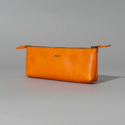 One-Off Zipper Pouch in Orange Latigo, Bat Embroidery, back view