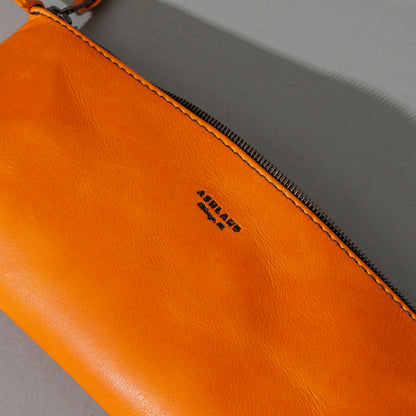 One-Off Zipper Pouch in Orange Latigo, Bat Embroidery, close-up detail, shot 2