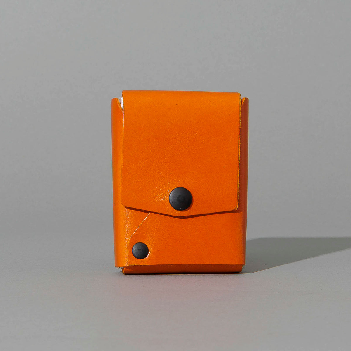 Leather Playing Card Case in Orange Latigo, front view, shot 2