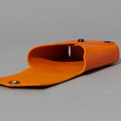 Leather Playing Card Case in Orange Latigo, with flap open