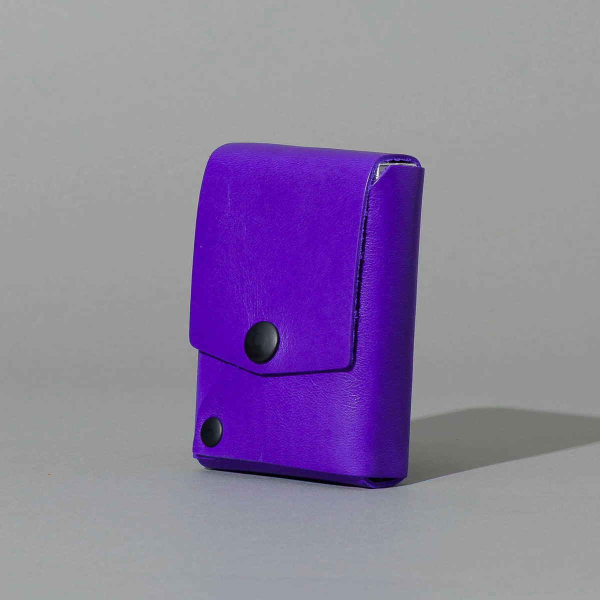 Leather Playing Card Case in Violet Latigo, front view, shot 1
