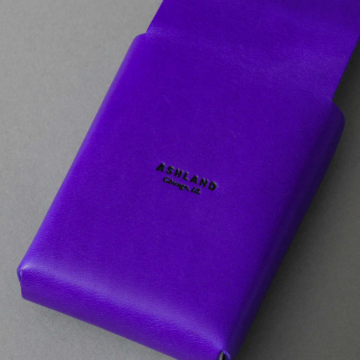 Leather Playing Card Case in Violet Latigo, close-up detail, shot 2