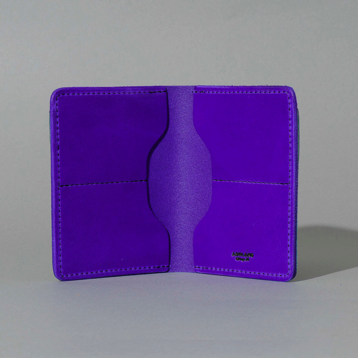 One-Off Fat Herbie in Green and Violet Latigo, Frankenstein Embroidery, open, showing interior