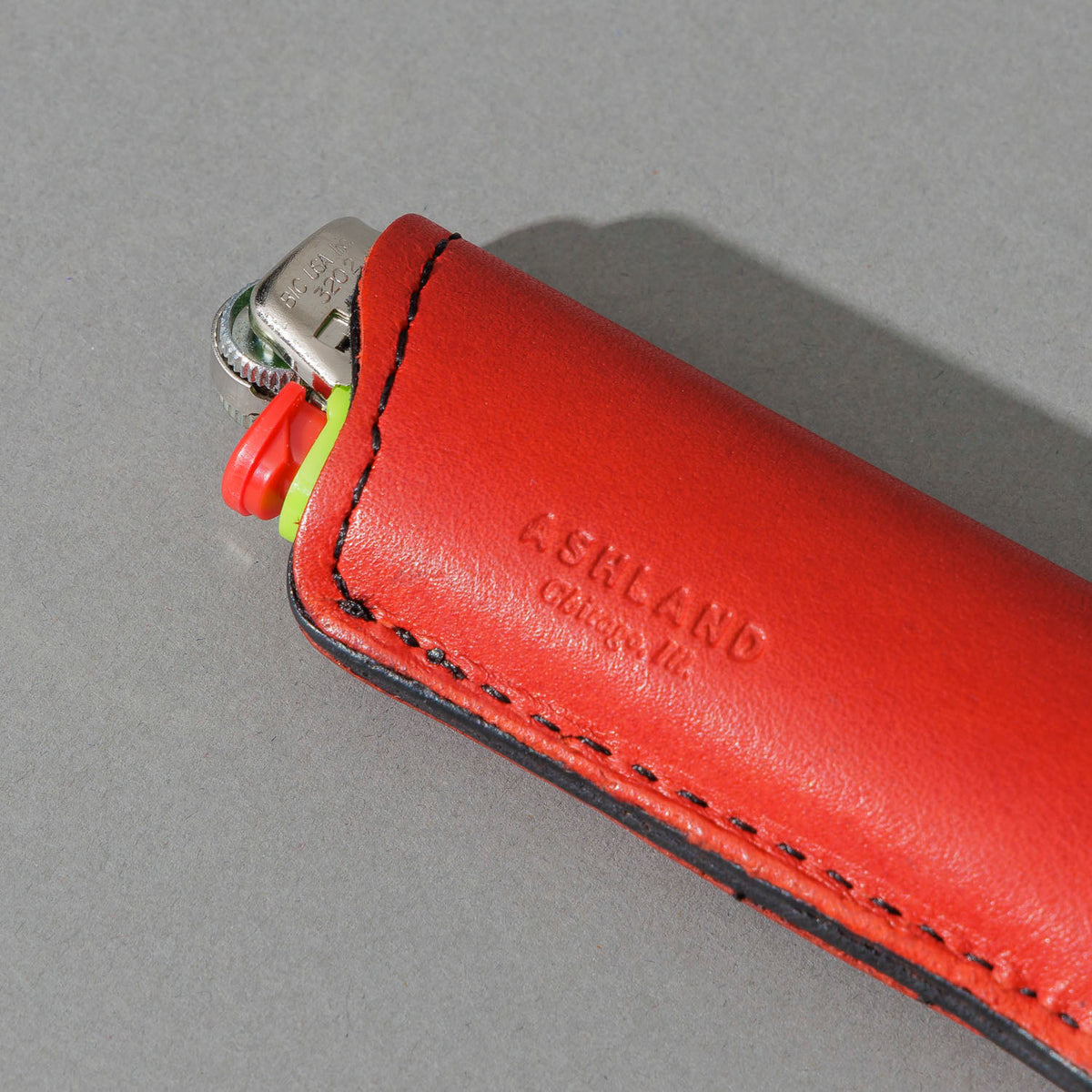 One-Off Skeleton Lighter in Red Latigo, close-up detail