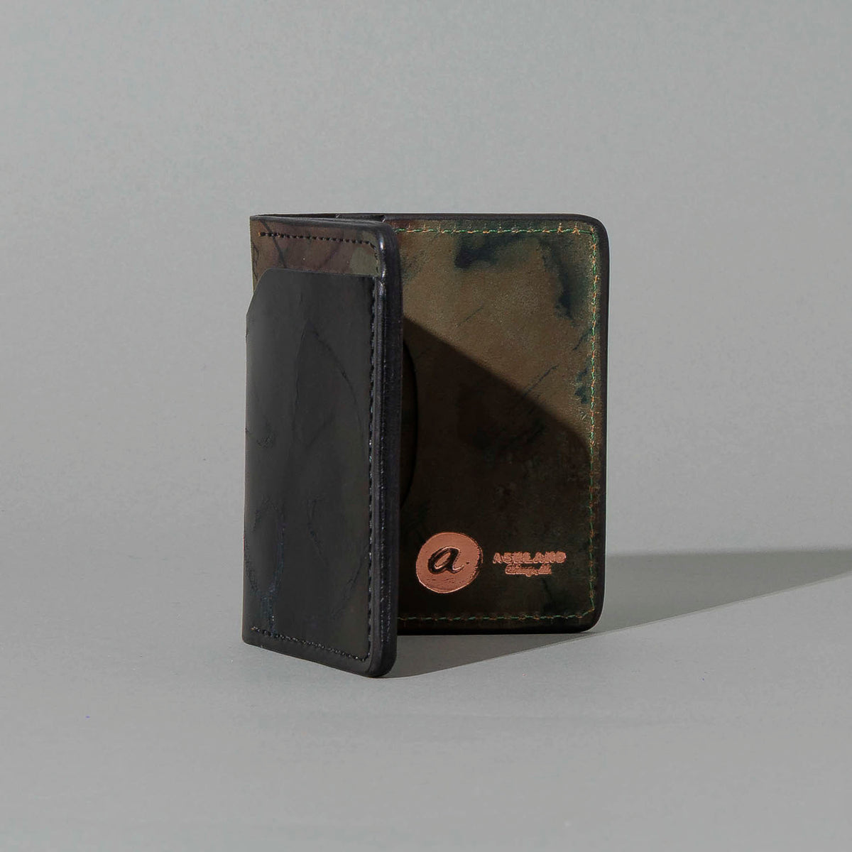 One-Off Tony the Ant in Branded Black and Reverse Shell Cordovan, Number Six Embroidery, standing upright, side angle