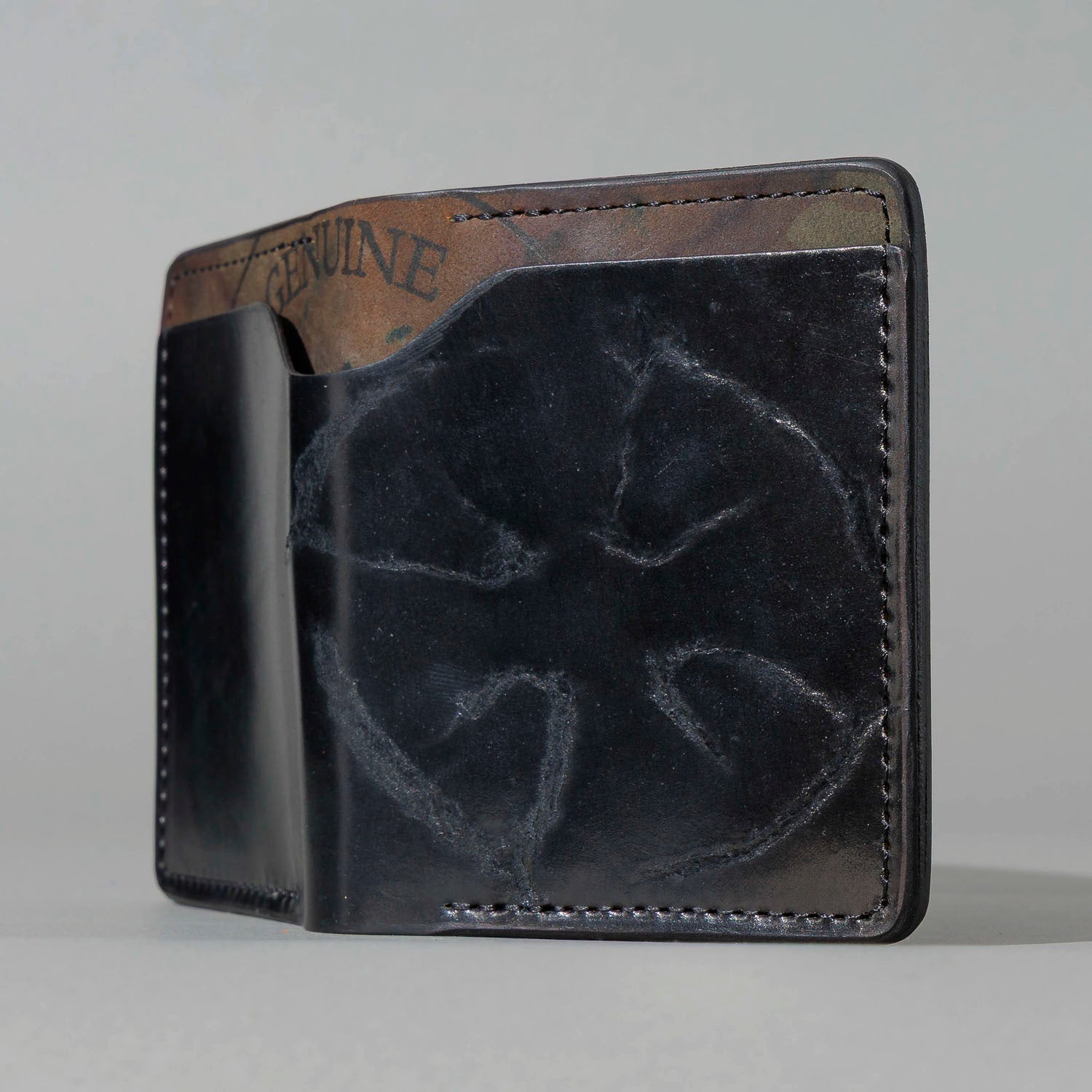 One-Off Tony the Ant in Branded Black and Reverse Shell Cordovan, Number Six Embroidery, front view, shot 1