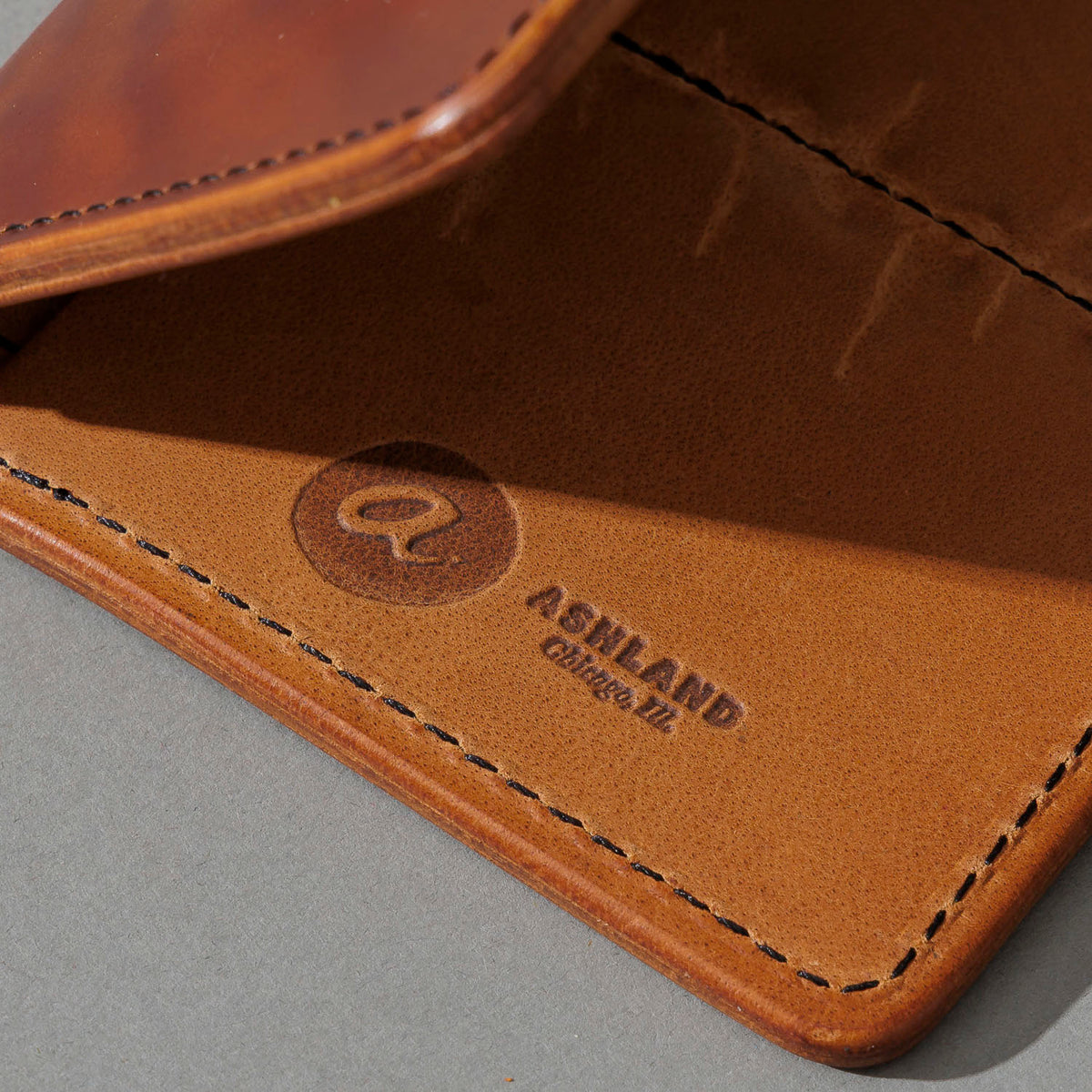 Fat Herbie "Brains" in Epic Natural Shell Cordovan with Reverse Interior, Stitched Scar Marks, close-up detail, shot 2