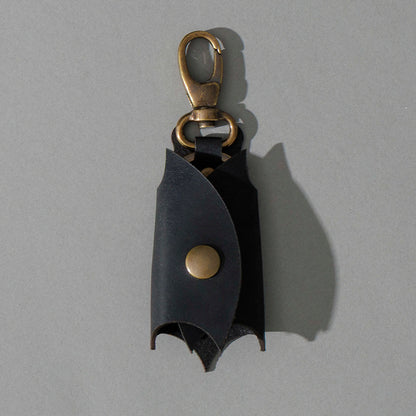 Bat Leather Key Case in Black Dublin, side profile view