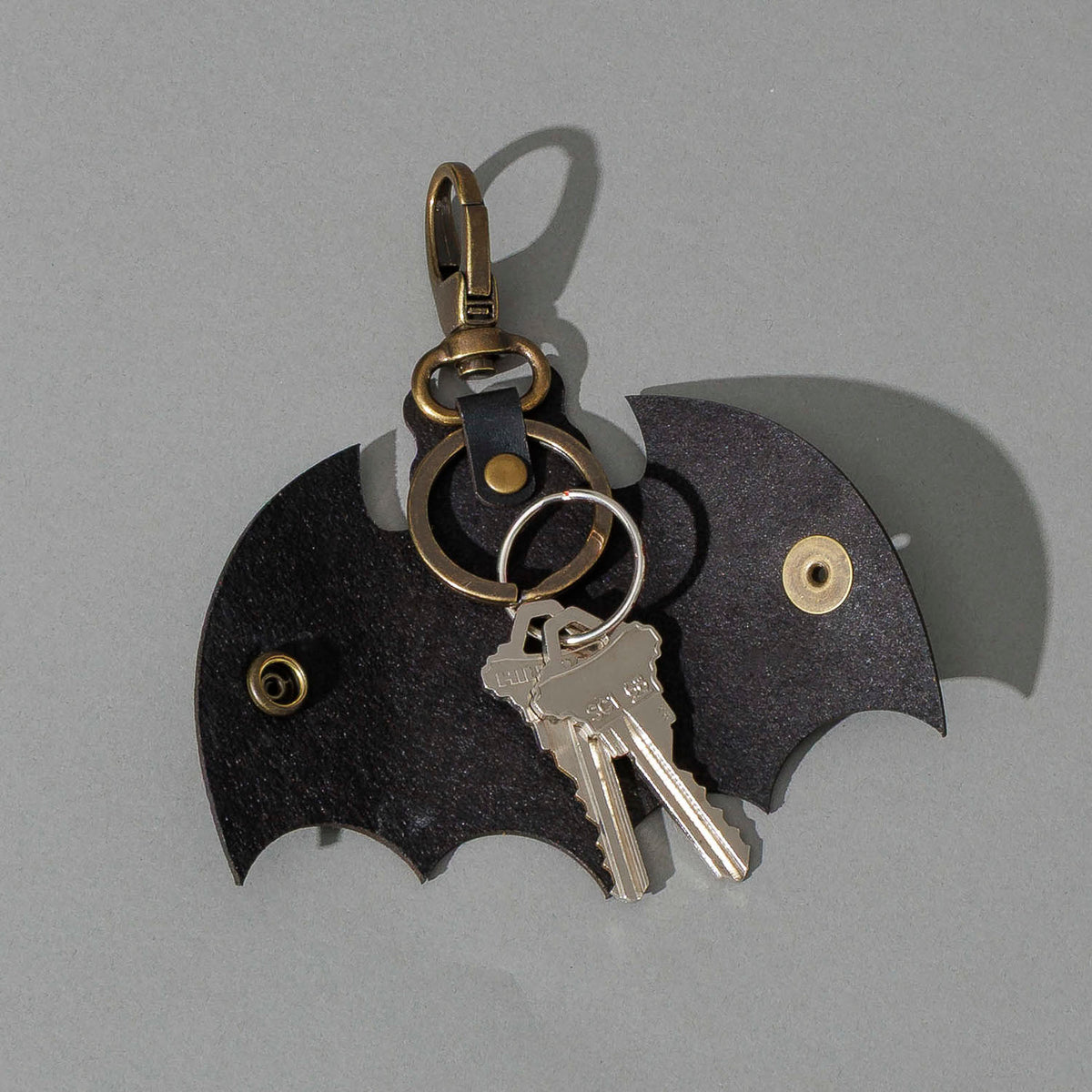 Bat Leather Key Case in Black Dublin, with keys, shot 1