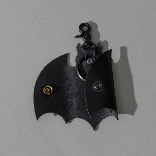 Bat Leather Key Case in Blacked Out Black Shell Cordovan, back view, shot 1